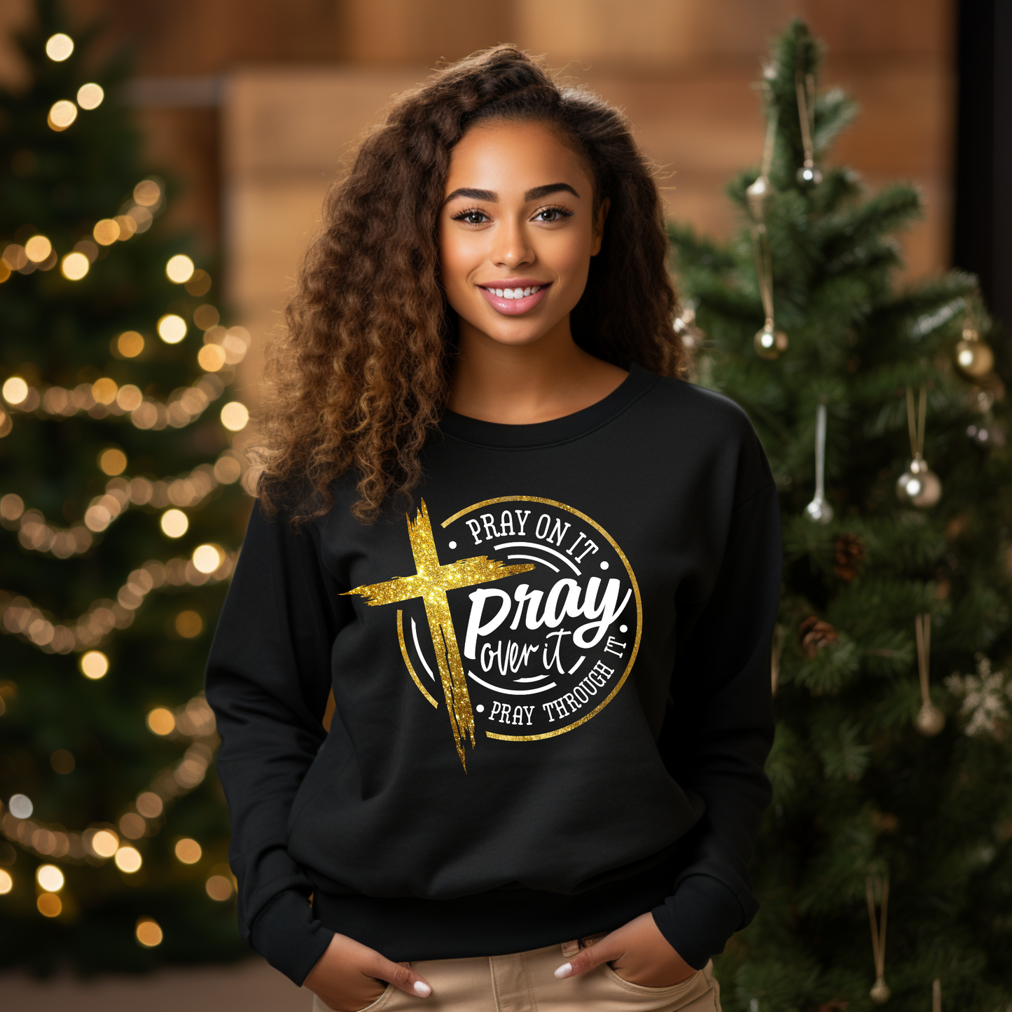 Embrace Faith and Comfort: "Pray On It, Pray Over It, Pray Through It" Sweatshirt