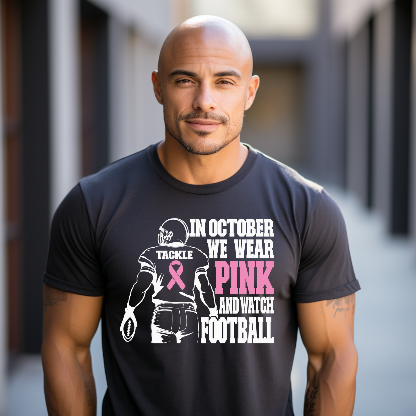 In October We Wear Pink and Watch Football Breast Cancer Awareness Tee