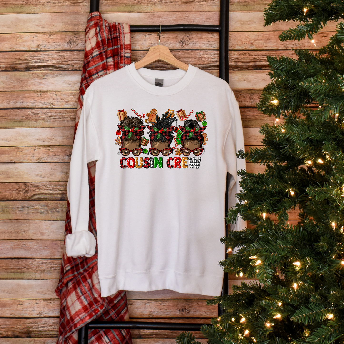 Unite with Style: "Cousin Crew" Messy Bun Christmas Sweatshirt