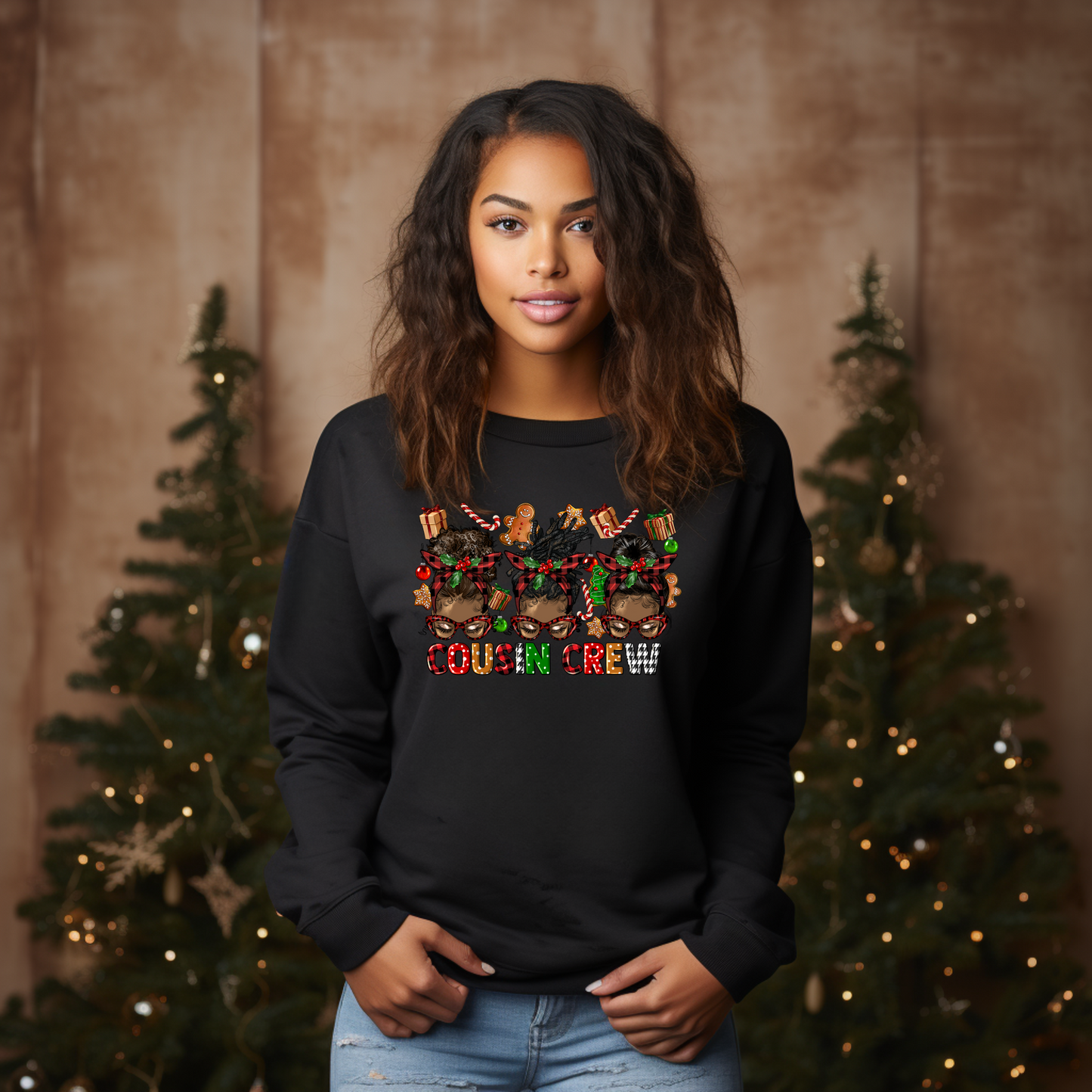 Unite with Style: "Cousin Crew" Messy Bun Christmas Sweatshirt