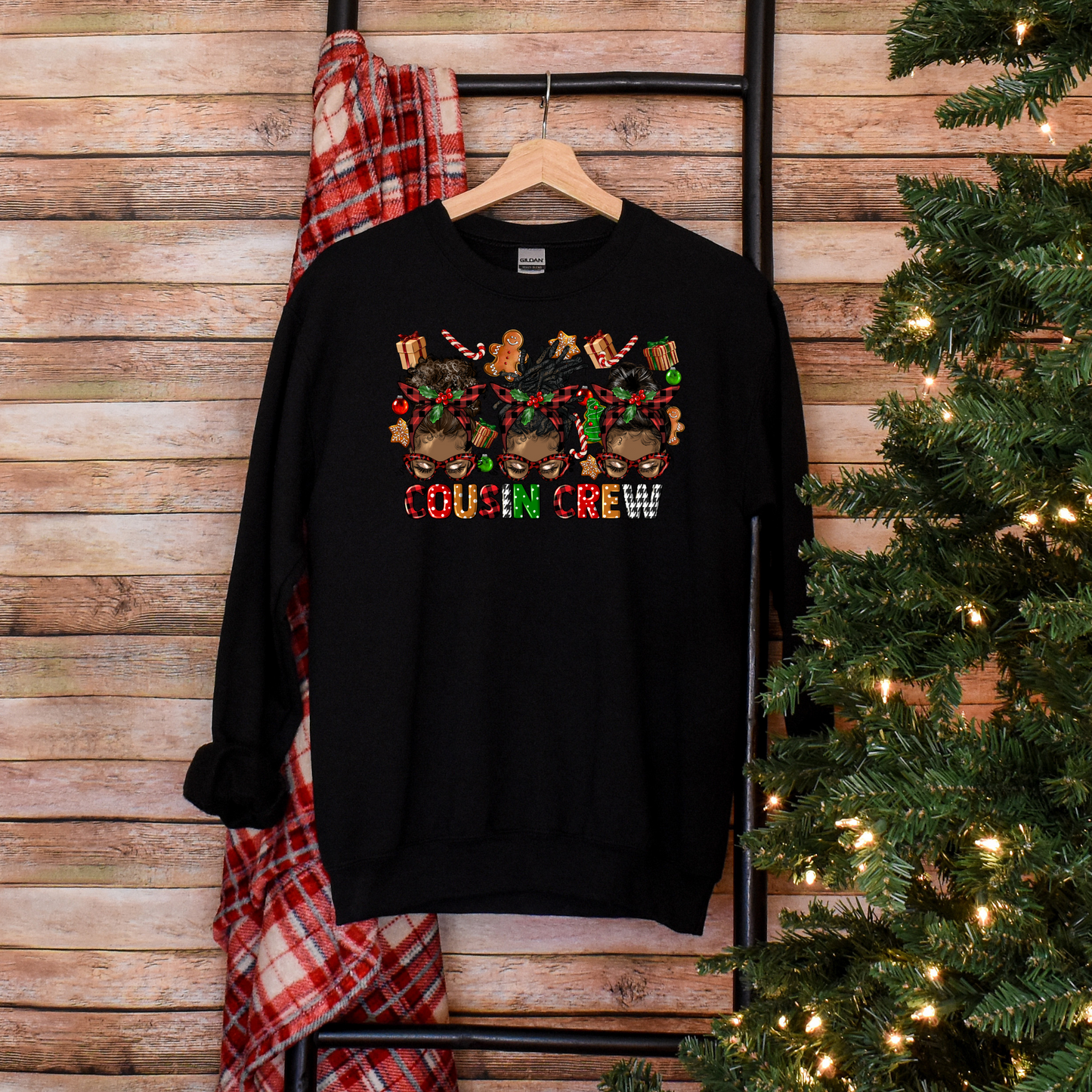 Unite with Style: "Cousin Crew" Messy Bun Christmas Sweatshirt