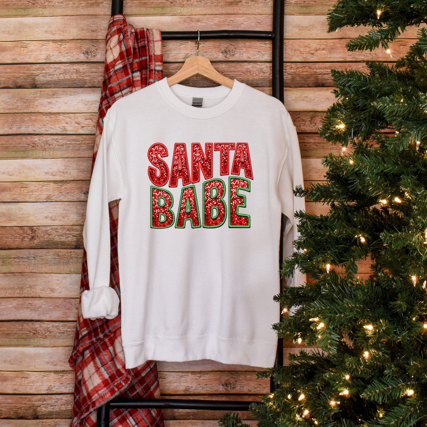 Flaunt Your Festive Spirit -  Faux Sequin & Embroidery "Santa Babe" Sweatshirt Faux