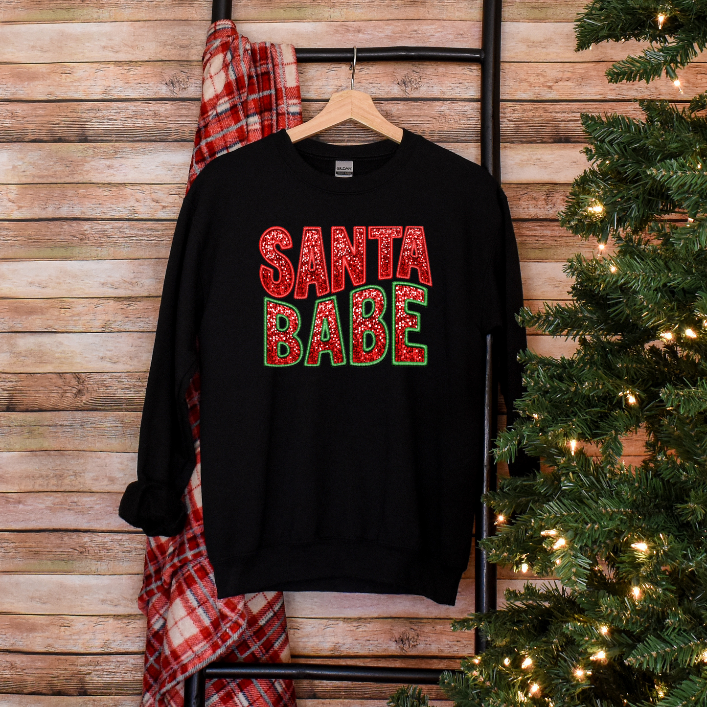 Flaunt Your Festive Spirit -  Faux Sequin & Embroidery "Santa Babe" Sweatshirt Faux