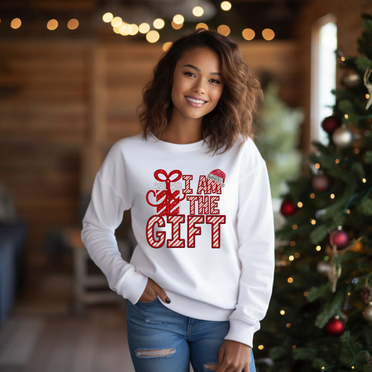 Rock The Holidays with Sass - I Am The Gift Faux Sequin Sweatshirt