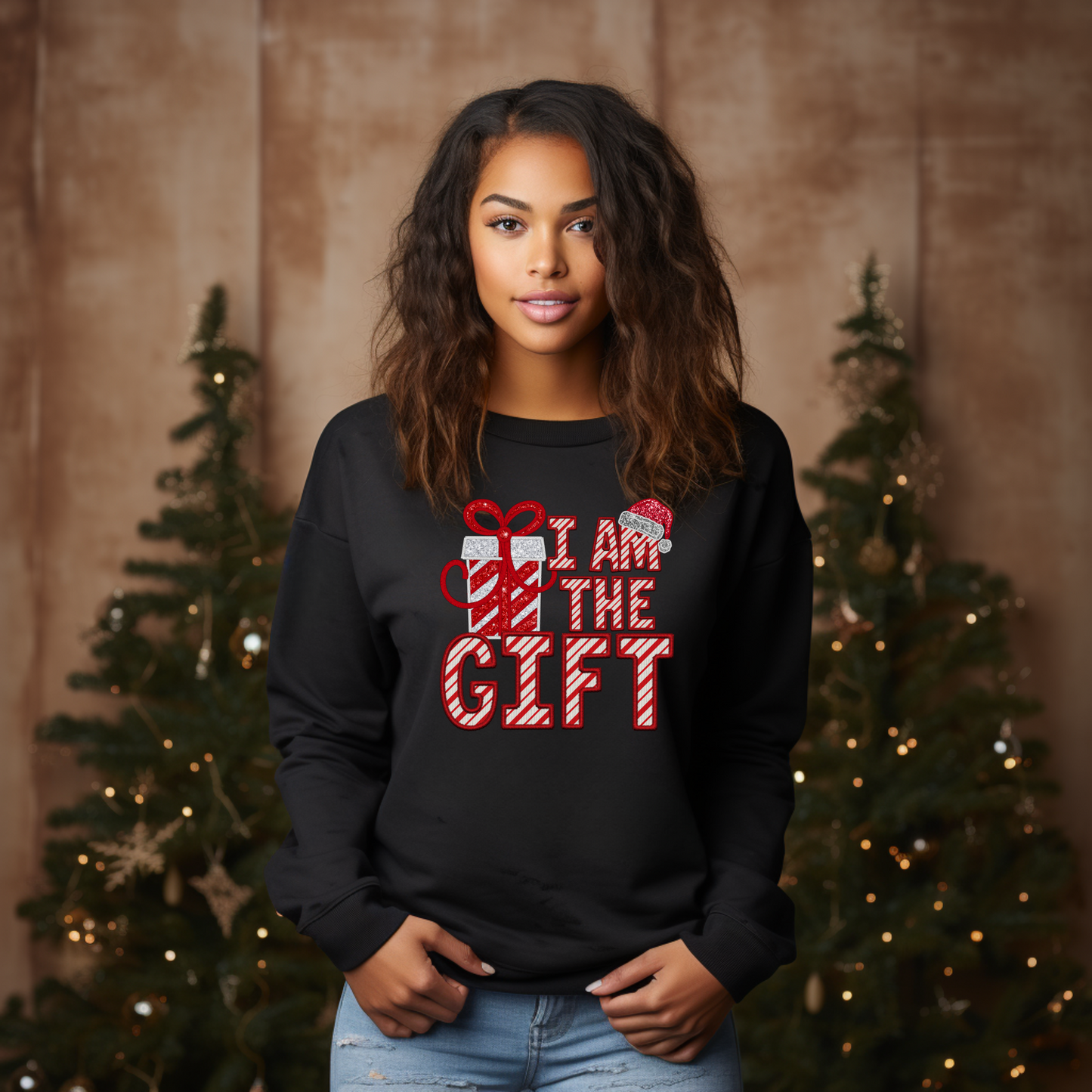 Rock The Holidays with Sass - I Am The Gift Faux Sequin Sweatshirt