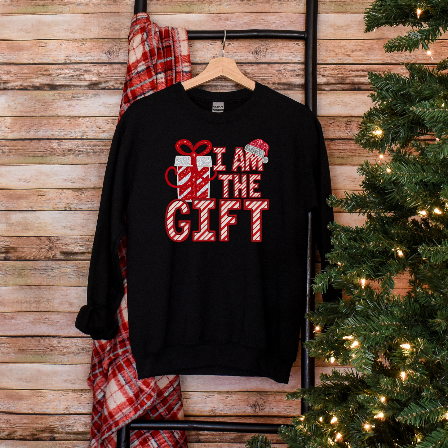 Rock The Holidays with Sass - I Am The Gift Faux Sequin Sweatshirt