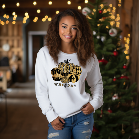 Fall Vibes with New Orleans Pride: "Who Dat" Pumpkin Theme Sweatshirt