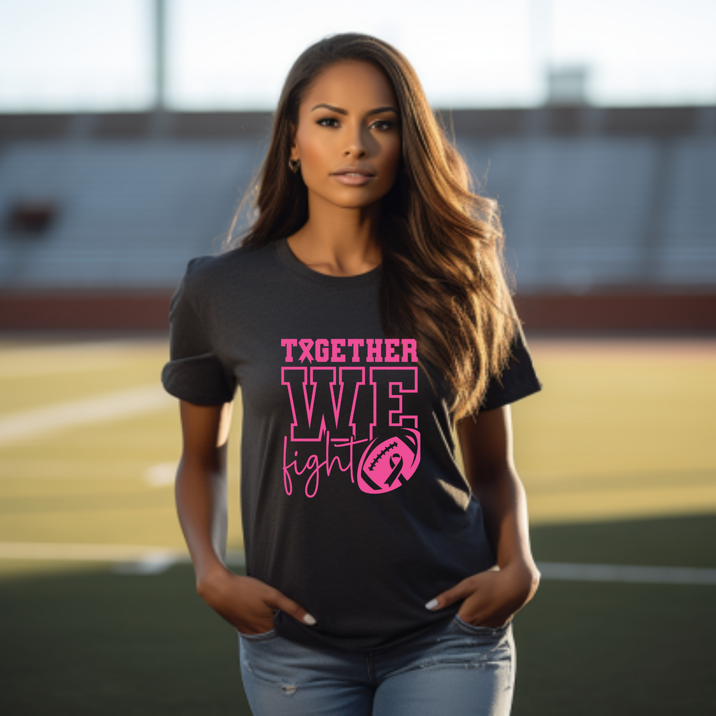 Together We Fight Football Breast Cancer Awareness Tee