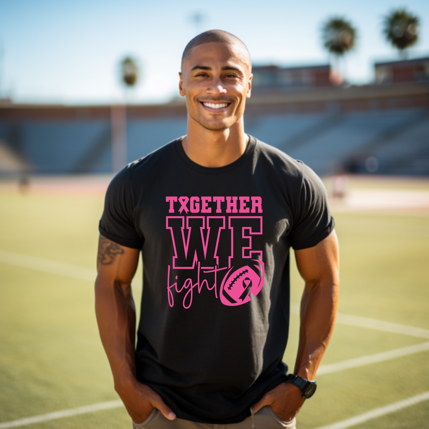 Together We Fight Football Breast Cancer Awareness Tee