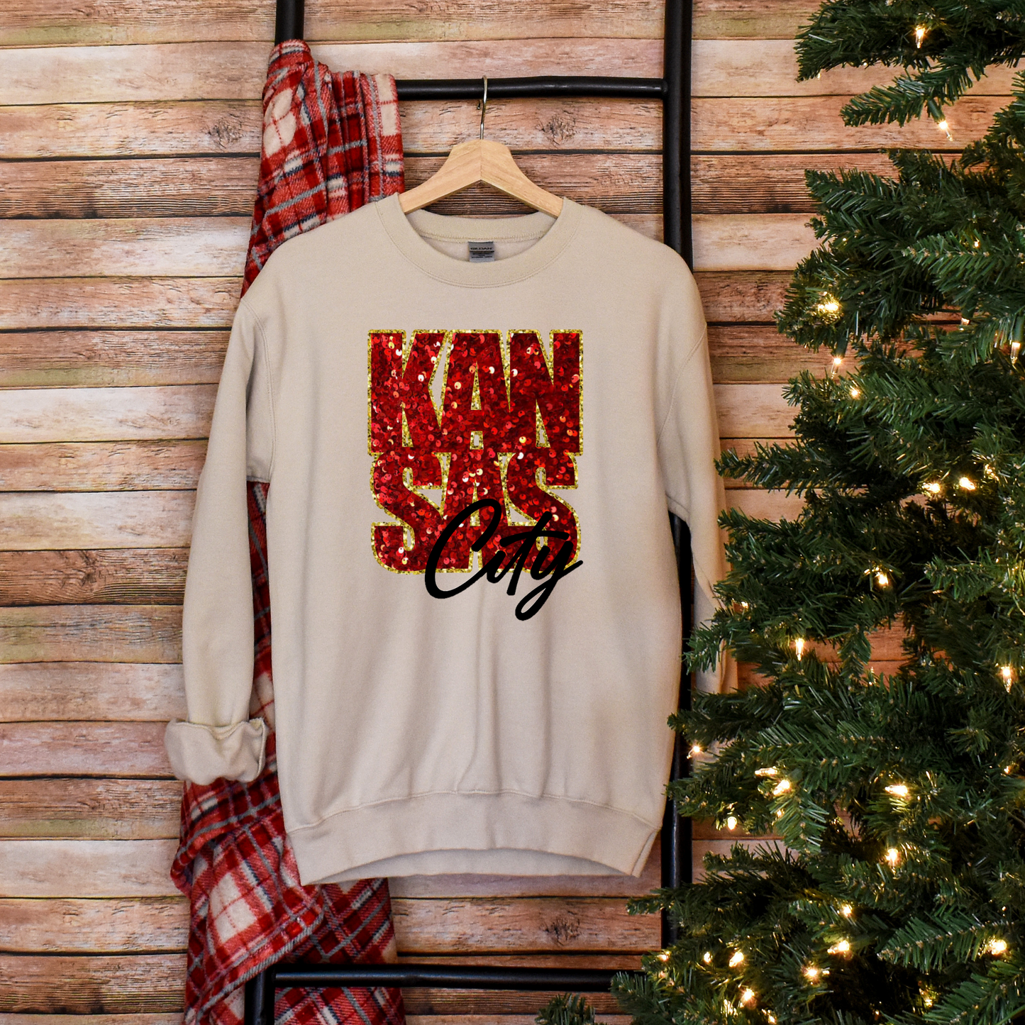 Red & Gold Pride: Chiefs Sweatshirt with Faux Sequins and Embroidery