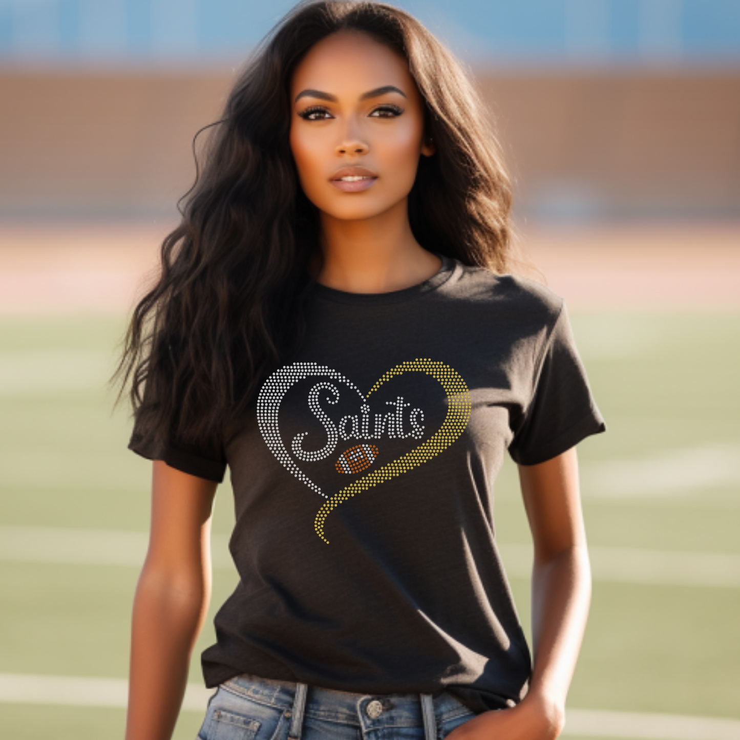 Sparkling Elegance for Game Days and Beyond - Saints Heart Tee