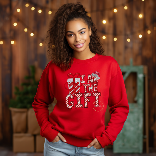 Rock The Holidays with Sass - I Am The Gift Faux Sequin Sweatshirt