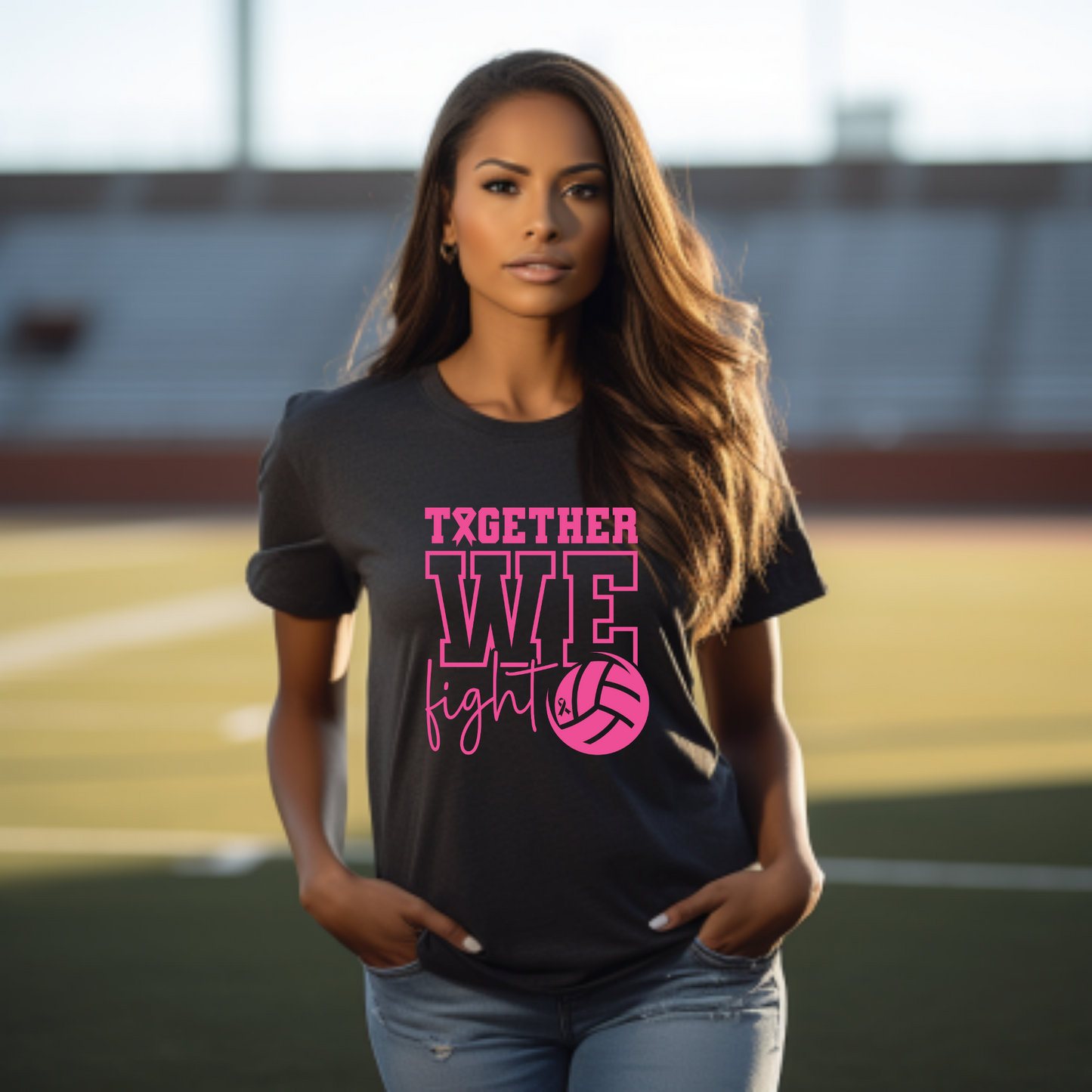 Together We Fight Volleyball Breast Cancer Awareness Tee