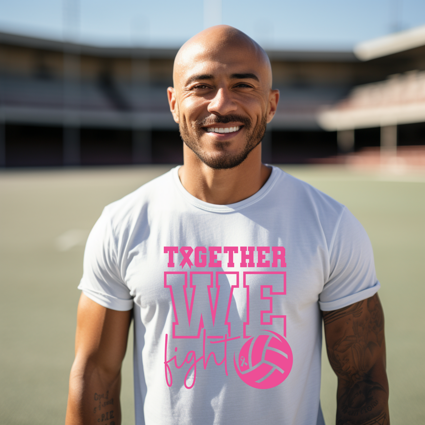 Together We Fight Volleyball Breast Cancer Awareness Tee