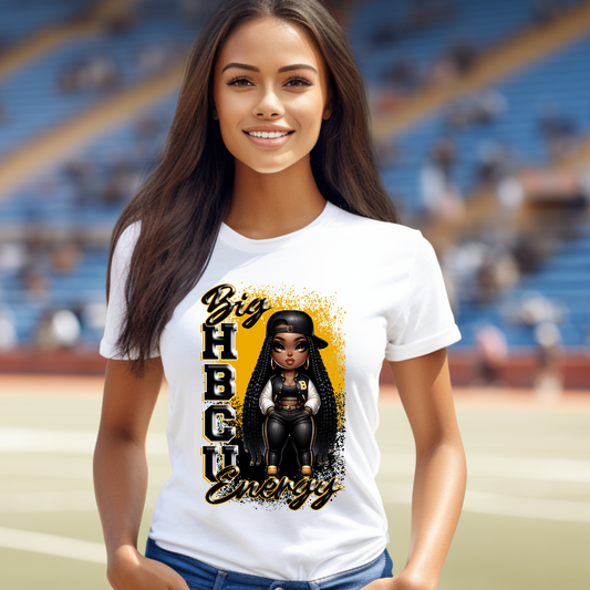 "Big HBCU Energy" Short Sleeve Tee – Bold Black & Gold Design