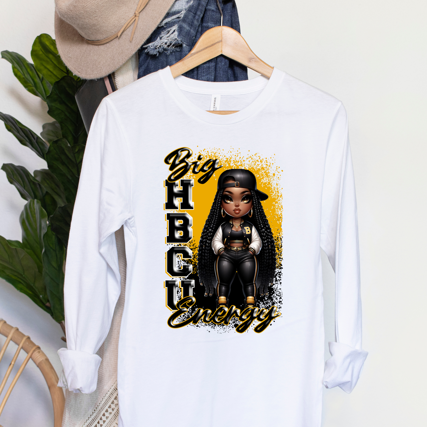 "Big HBCU Energy" Long Sleeve Tee – Bold Black & Gold Design