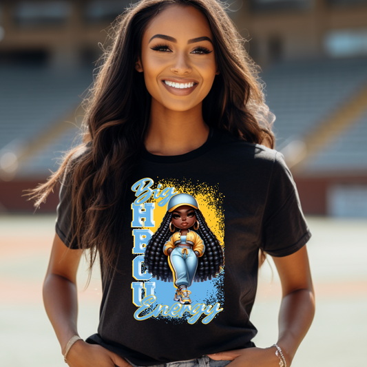 "Big HBCU Energy" Short Sleeve Tee – Blue and Yellow Design