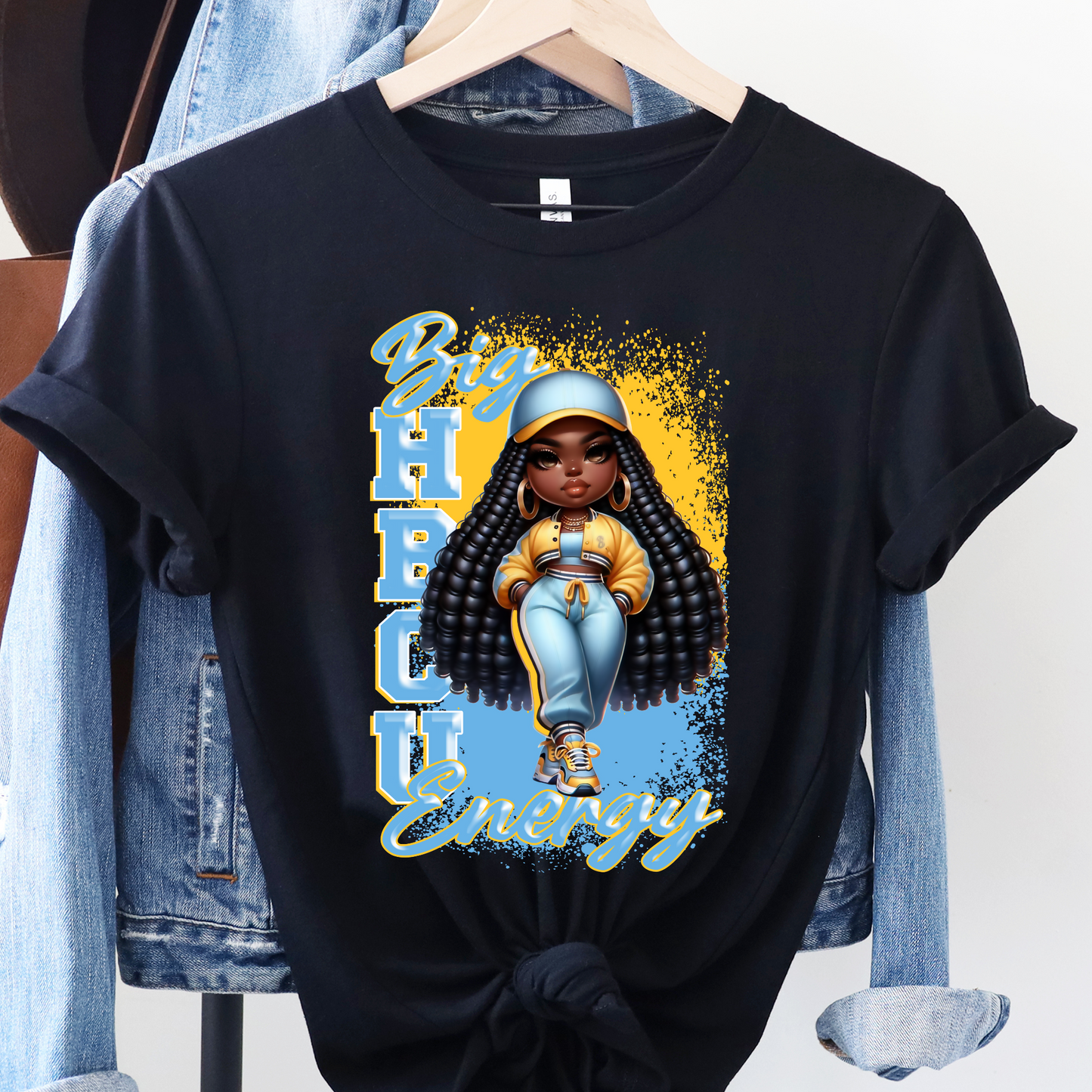 "Big HBCU Energy" Short Sleeve Tee – Blue and Yellow Design