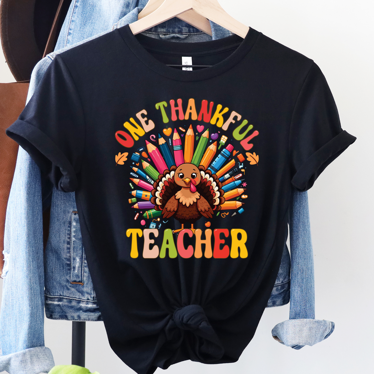 One Thankful Teacher Thanksgiving Tee – Festive Turkey Edition