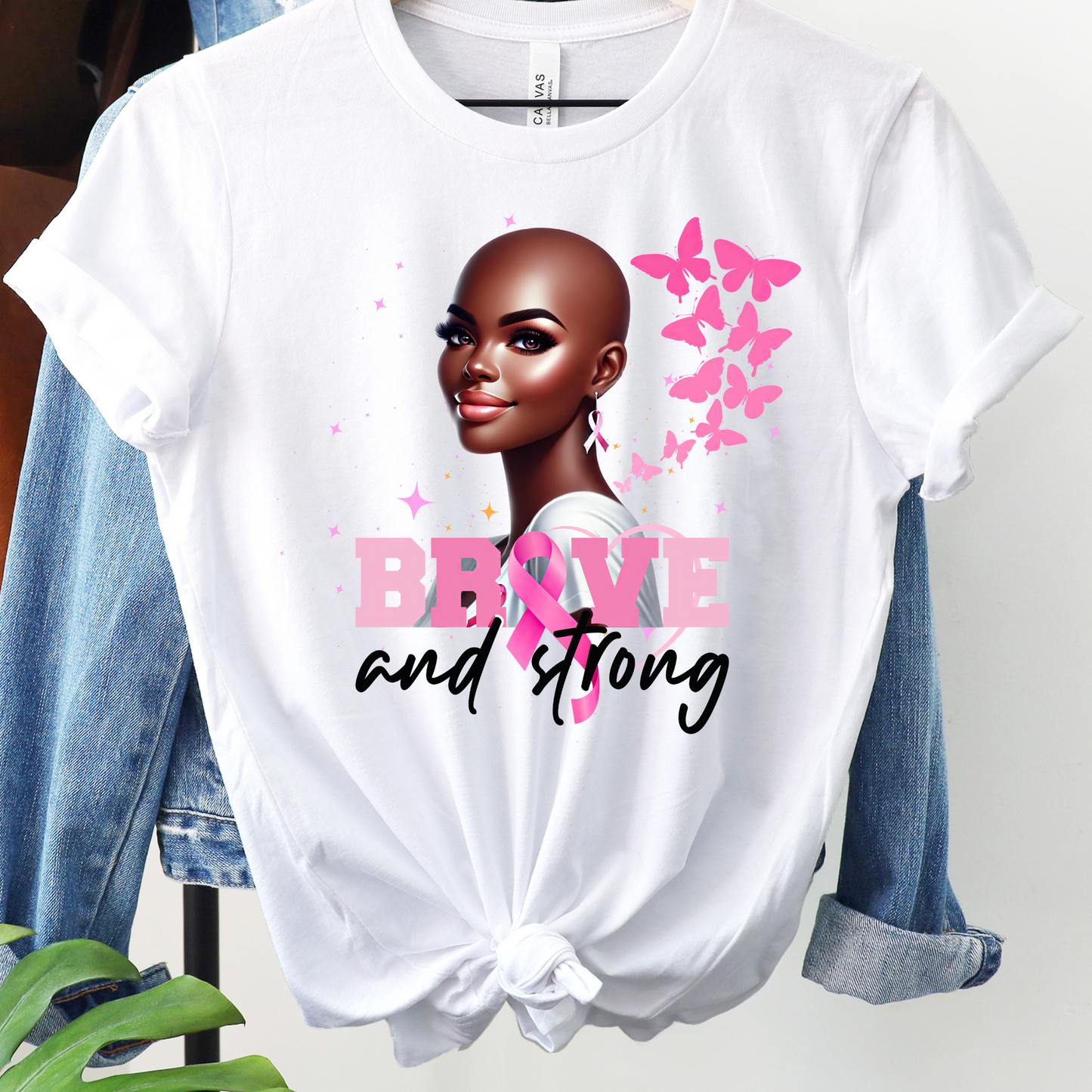 "Brave and Strong" Breast Cancer Awareness Tee – Empowering & Inspiring