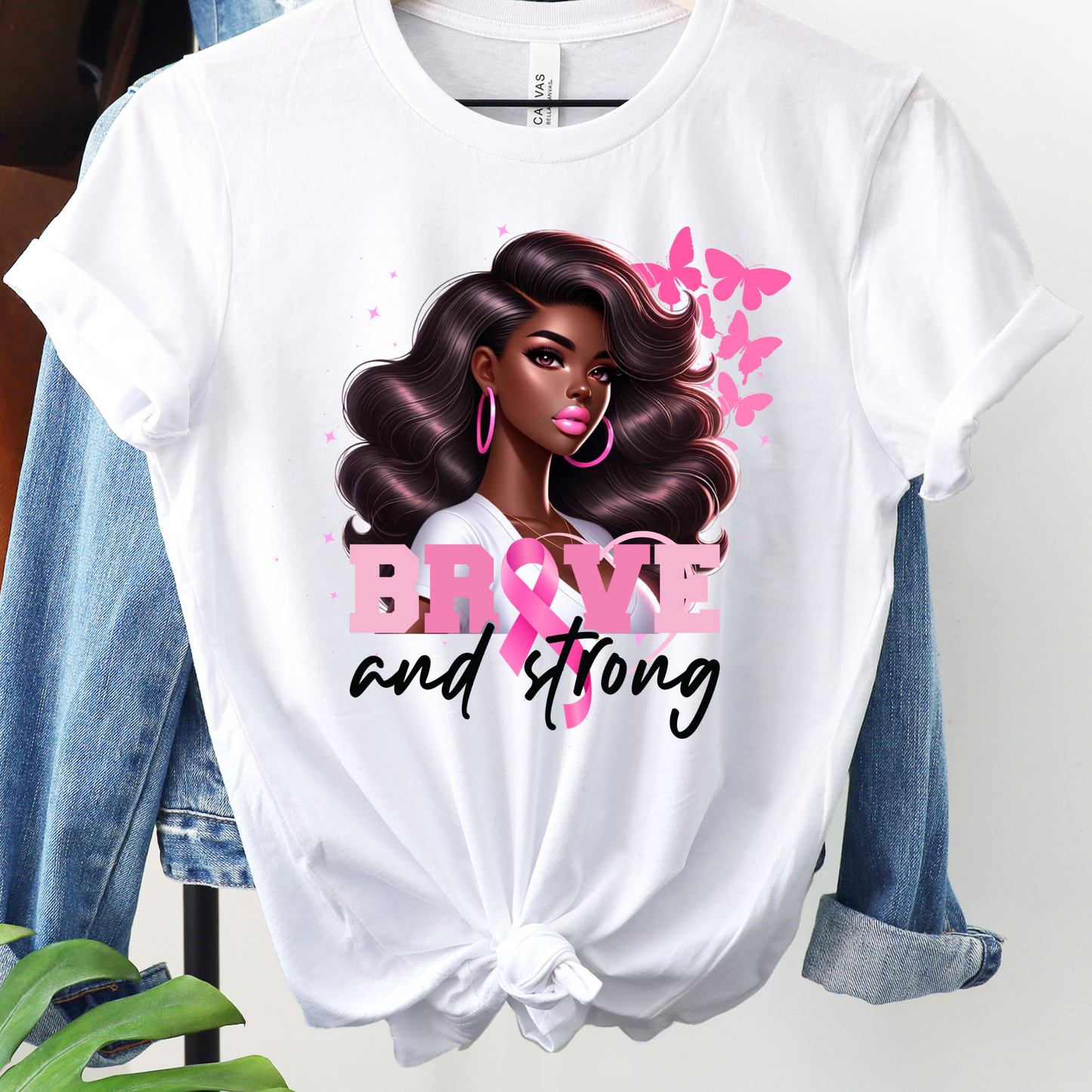 "Brave and Strong" Breast Cancer Awareness Tee – Empowering & Inspiring