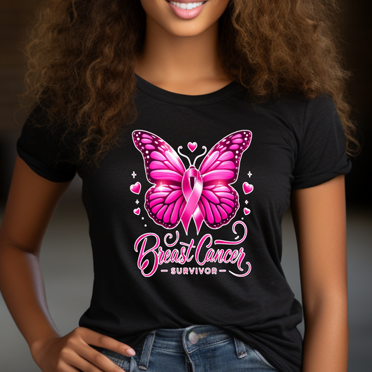 Breast Cancer Survivor Butterfly Tee – Inspire Strength & Hope