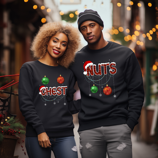 Chestnuts in Love: Humorous Couples' Chestnuts-Themed Black Sweatshirt