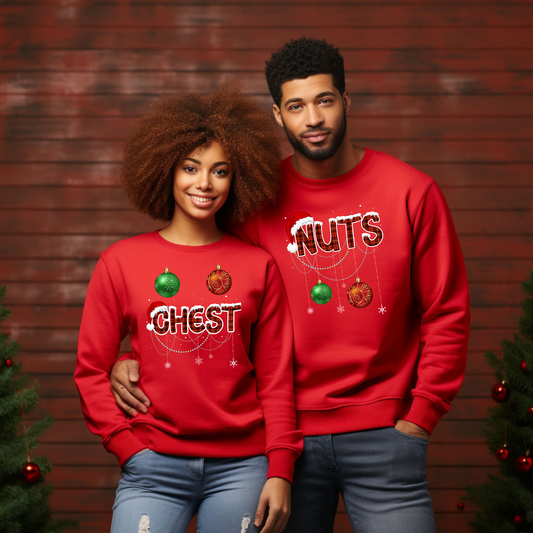 Chestnuts in Love: Humorous Couples' Chestnuts-Themed Red Sweatshirt