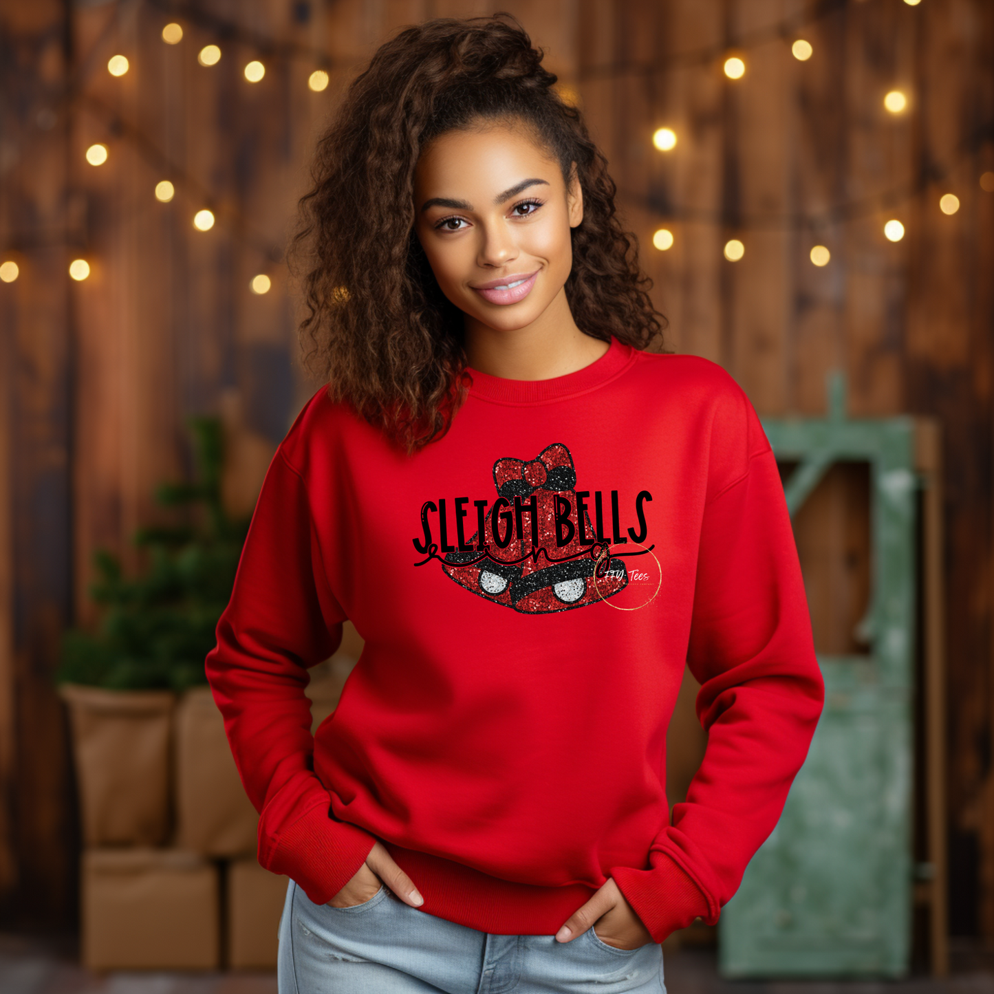 Sparkle and Sleigh All Day: Faux Sequin Sleigh Bells Sweatshirt