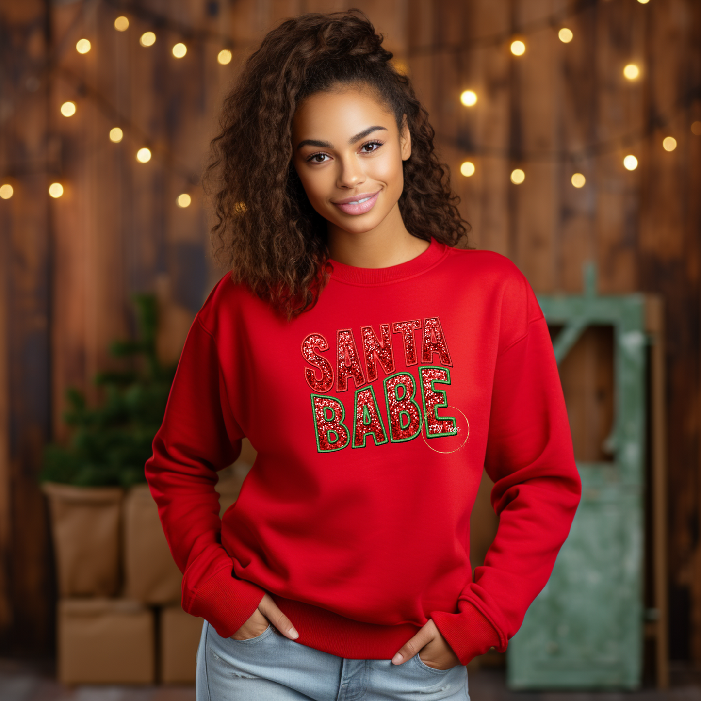 Flaunt Your Festive Spirit -  Faux Sequin & Embroidery "Santa Babe" Sweatshirt Faux