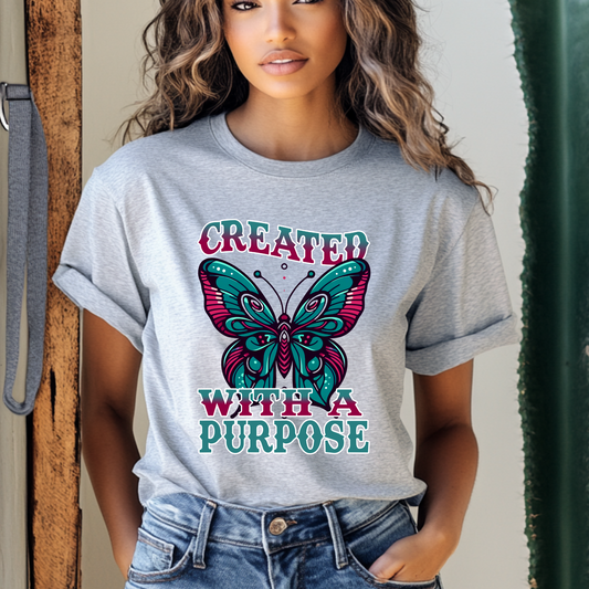 Created With A Purpose Butterfly Tee – Teal and Magenta