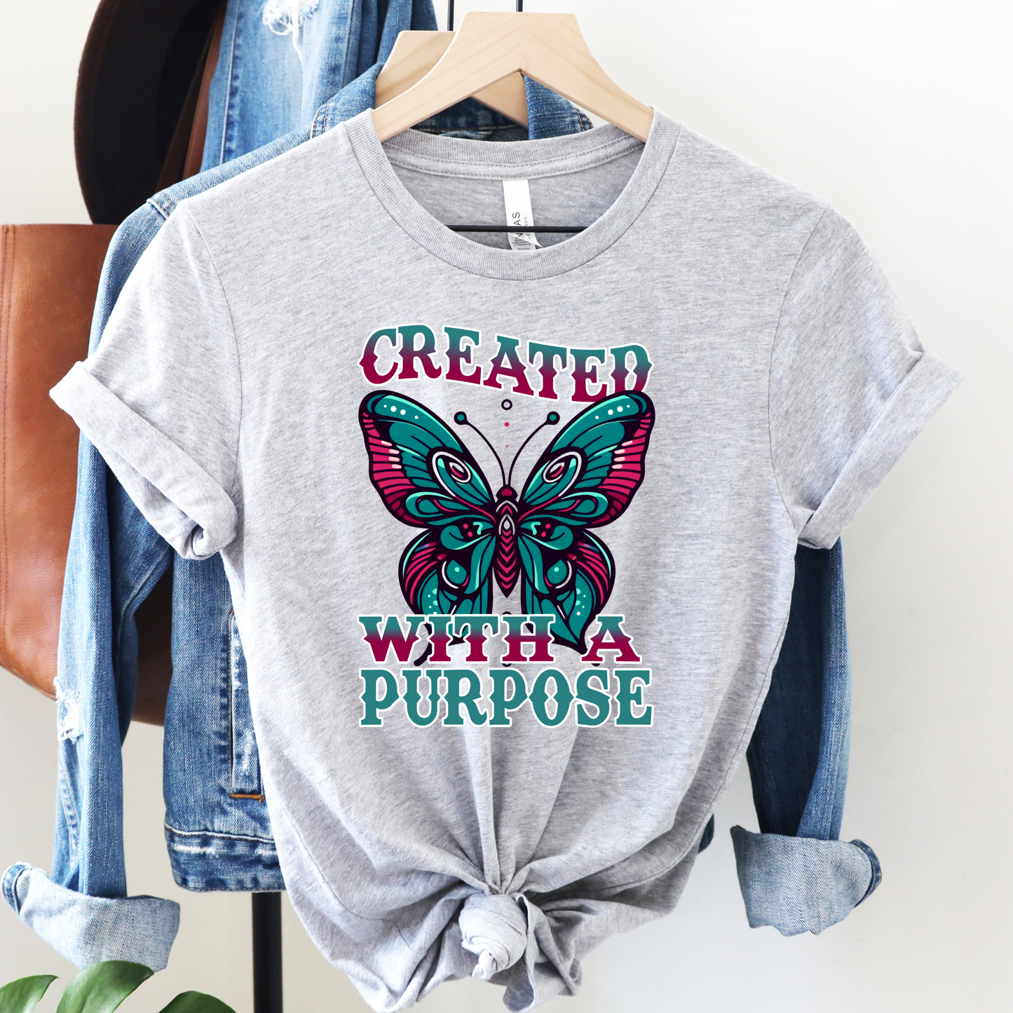 Created With A Purpose Butterfly Tee – Teal and Magenta