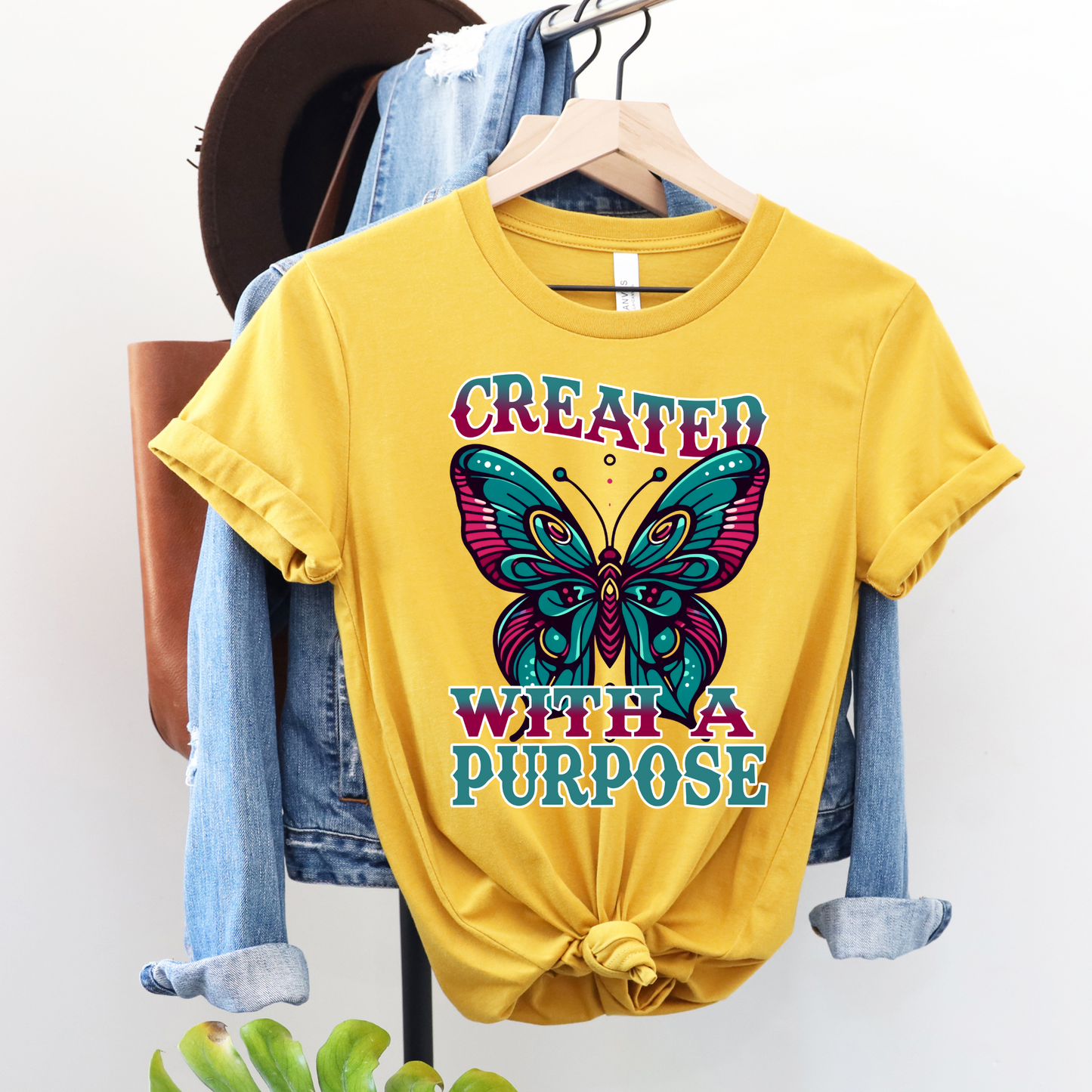 Created With A Purpose Butterfly Tee – Teal and Magenta