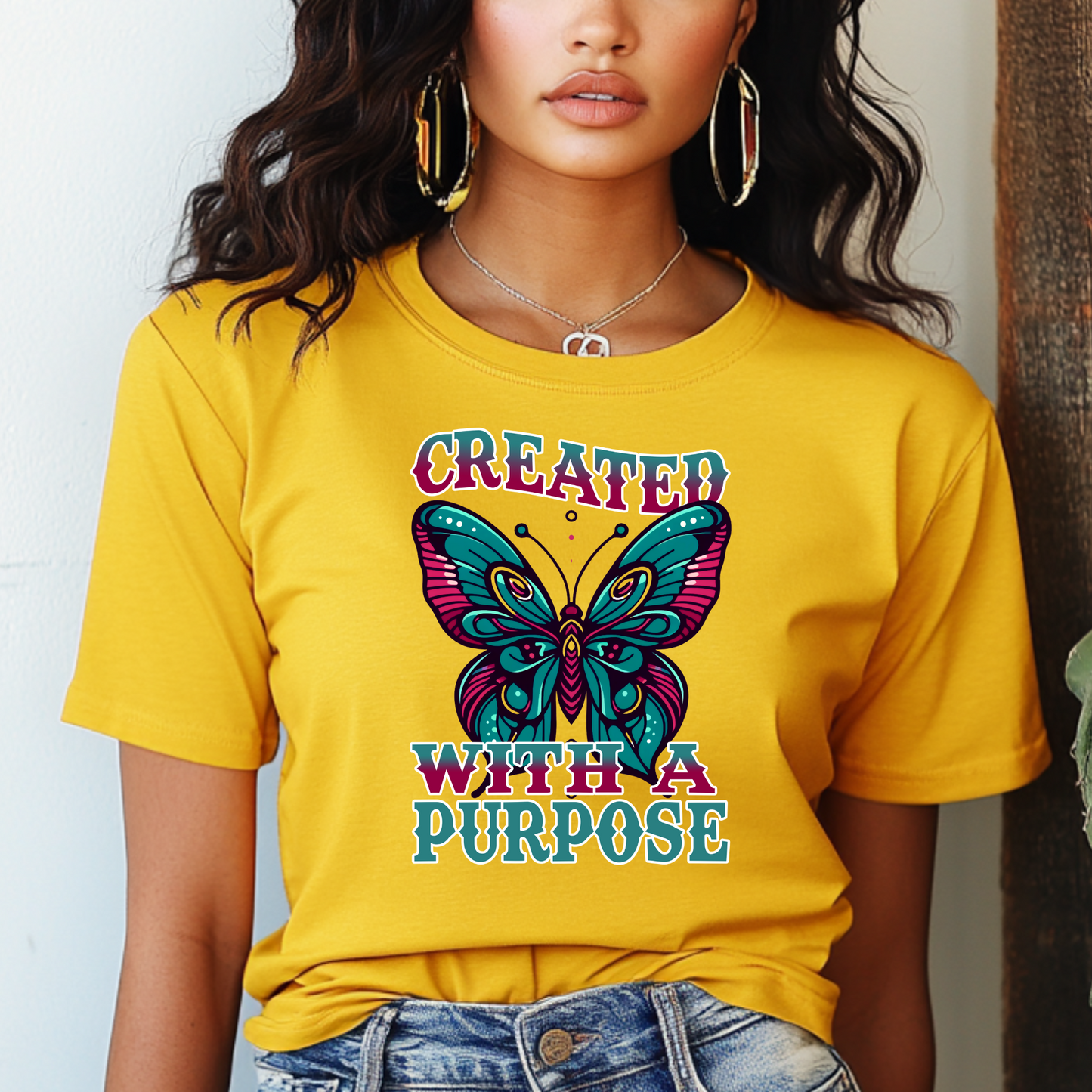 Created With A Purpose Butterfly Tee – Teal and Magenta
