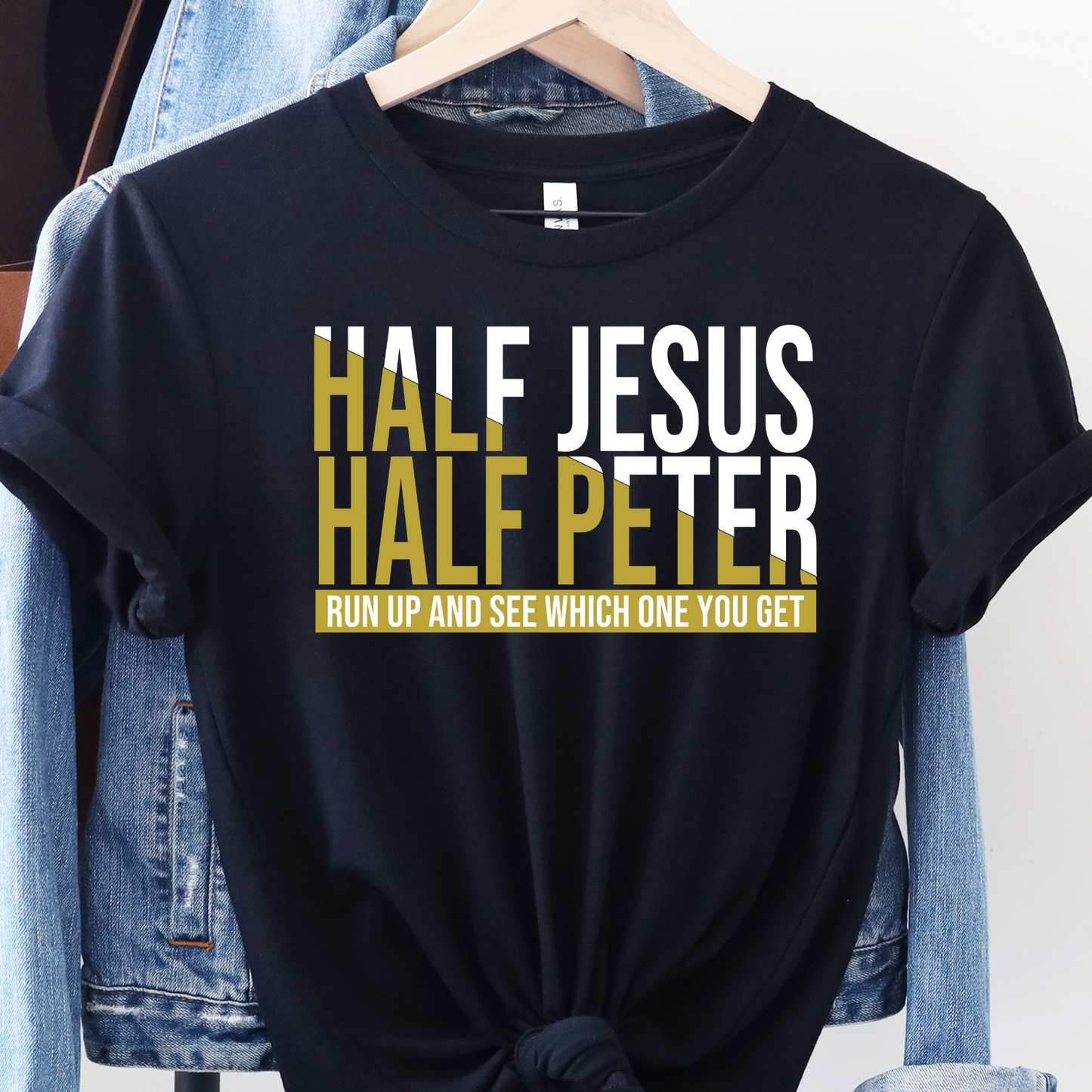 Half Jesus, Half Peter T-Shirt – Christian Humor Tee