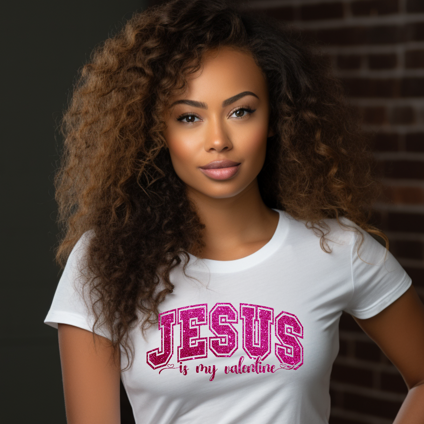 Faithful Love Shines: "Jesus in My Valentine" Pink Faux Glitter Tee