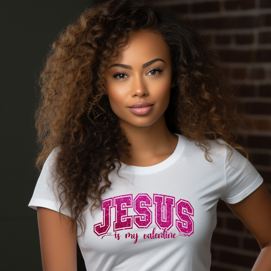 Faithful Love Shines: "Jesus in My Valentine" Pink Faux Glitter Tee