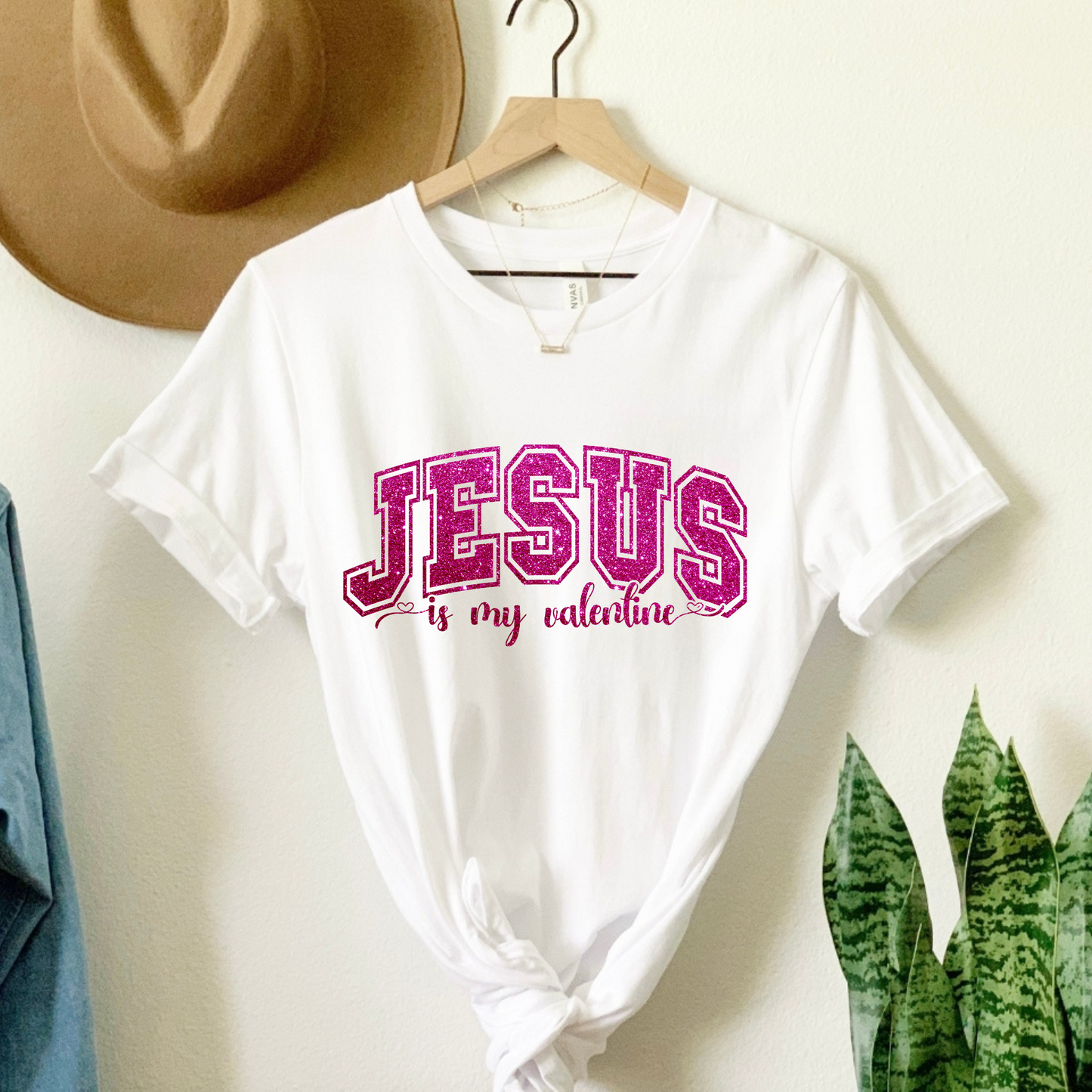 Faithful Love Shines: "Jesus in My Valentine" Pink Faux Glitter Tee