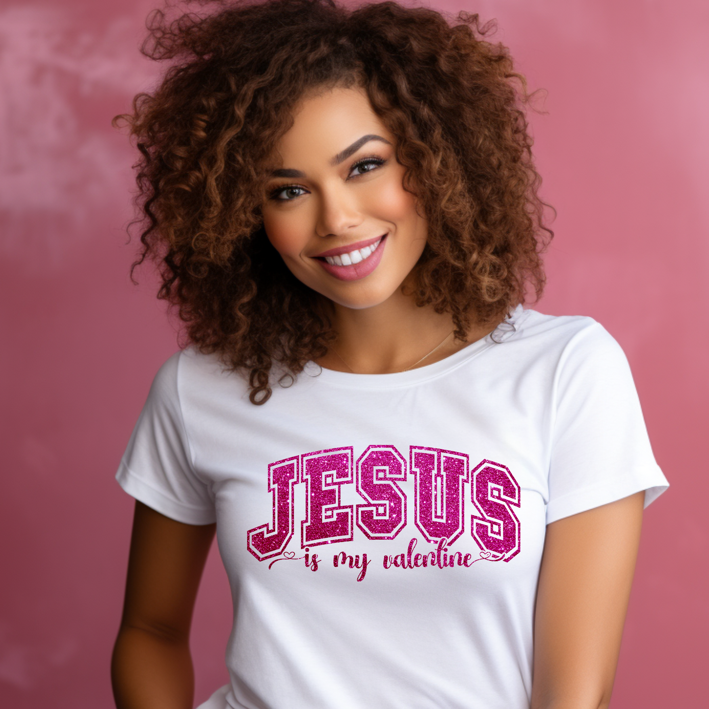 Faithful Love Shines: "Jesus in My Valentine" Pink Faux Glitter Tee