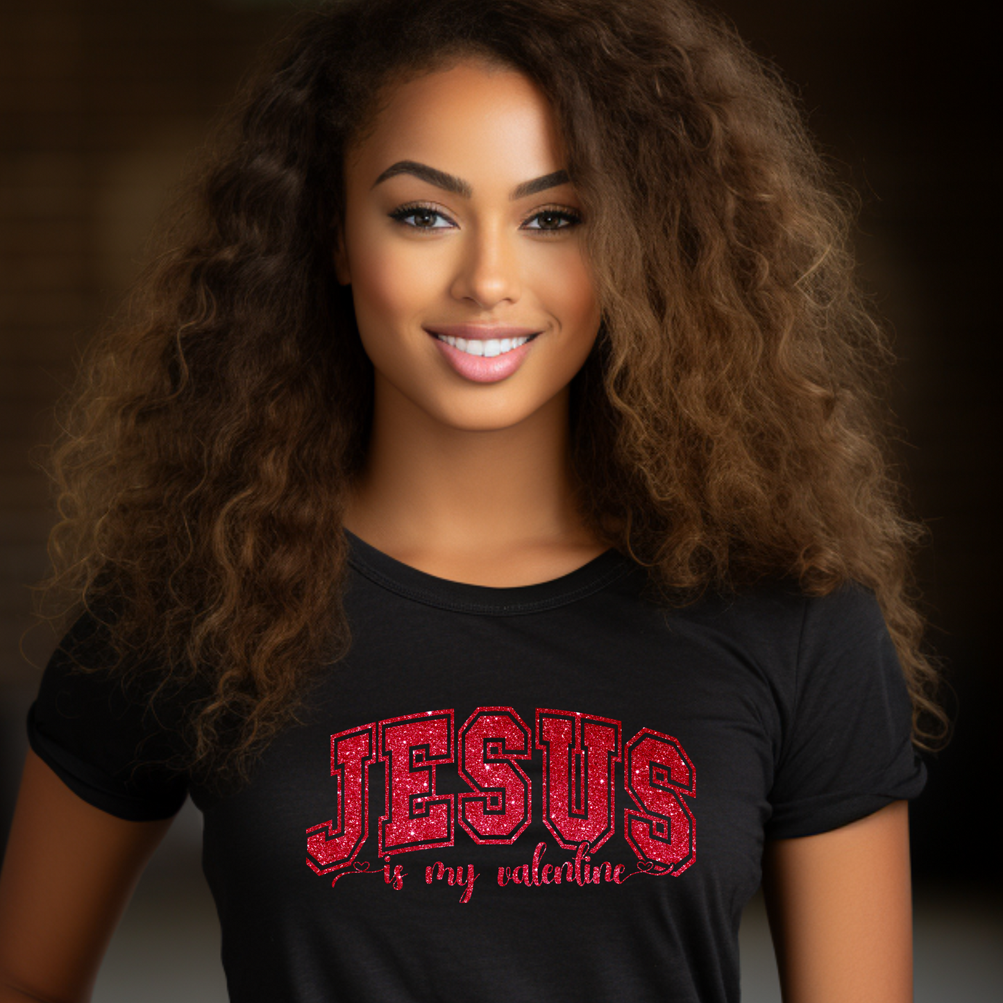 Faithful Love: "Jesus Is My Valentine" Red Glitter Tee