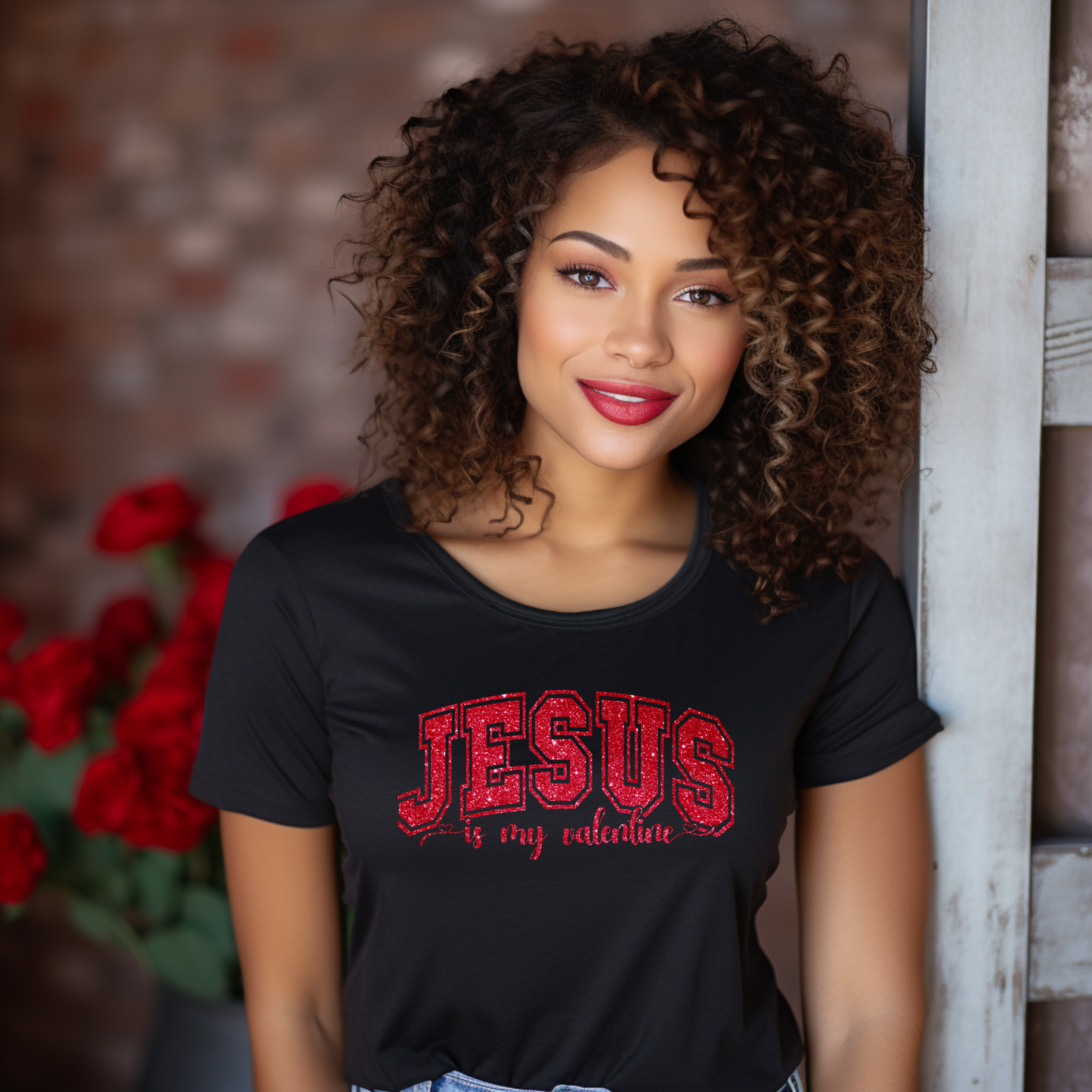 Faithful Love: "Jesus Is My Valentine" Red Glitter Tee