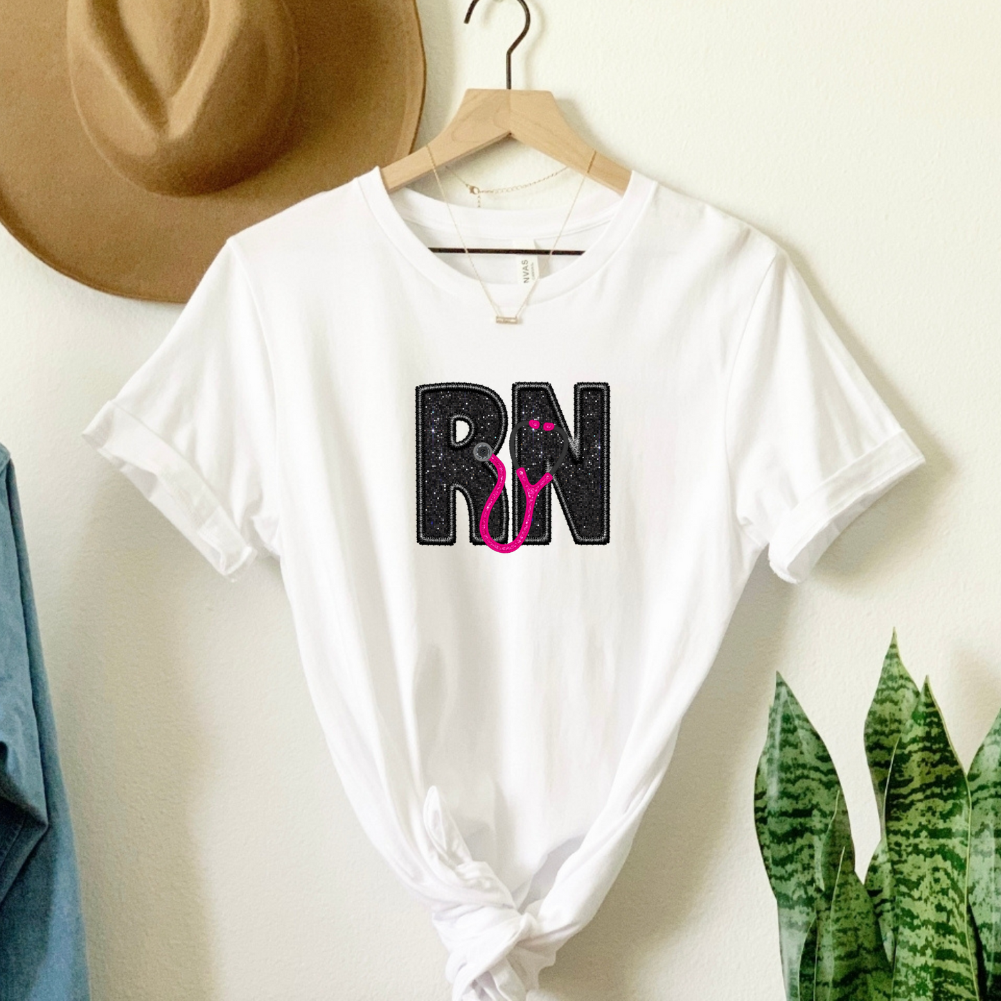 Radiate Nurse Pride: "RN" Faux Embroidery & Faux Glitter T-Shirt