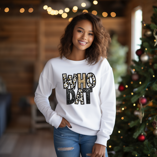 Ignite Game Day Spirit: "Who Dat" Inspired Sweatshirt with Faux Sequins and Embroidery