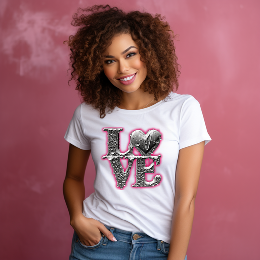 Elegance Meets Expression: "Love in Shimmering Silver" Tee