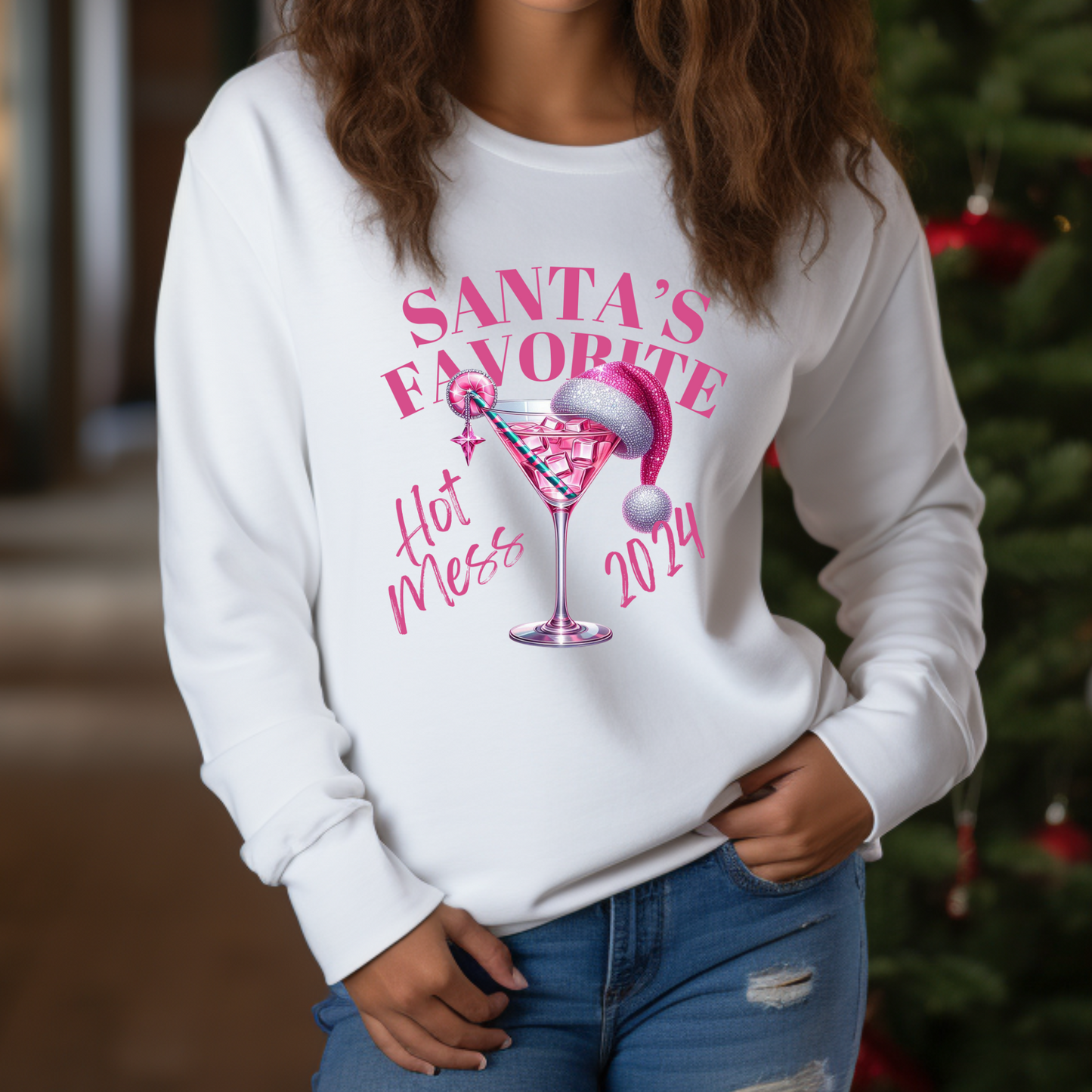 Pink Santa’s Favorite Hot Mess Christmas Sweatshirt