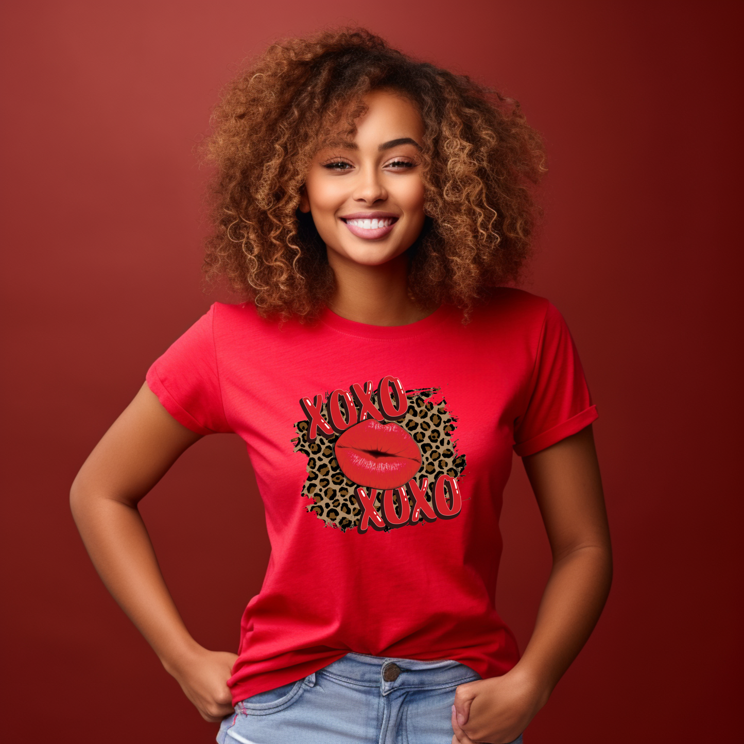 Embrace Love and Style: "XOXO" Leopard Print Valentine's Day Tee