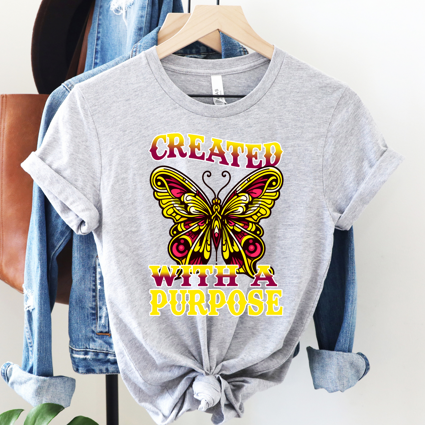 Created With A Purpose Butterfly Tee – Yellow and Red - Heather Athletic