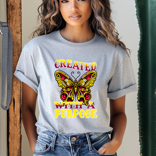 Created With A Purpose Butterfly Tee – Yellow and Red - Heather Athletic