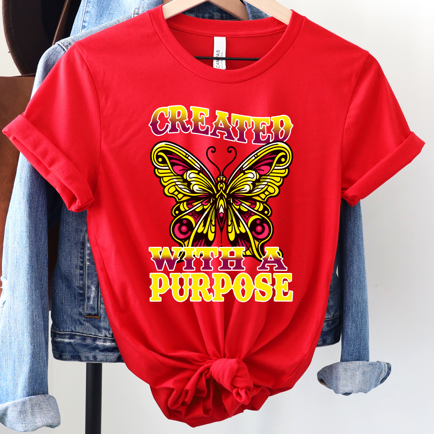 Created With A Purpose Butterfly Tee – Yellow and Red