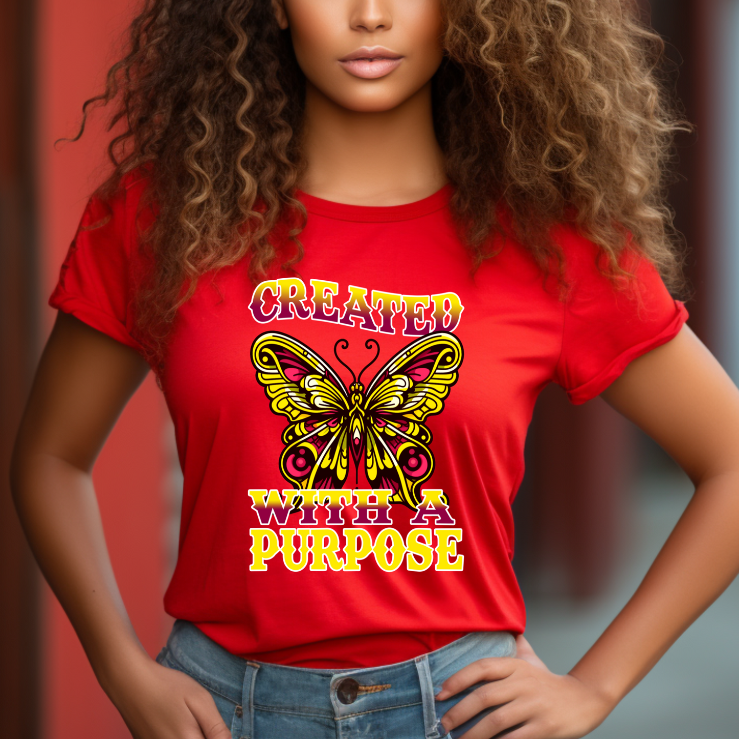 Created With A Purpose Butterfly Tee – Yellow and Red